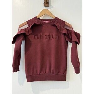 Say What? Girls Cotton Sweatshirt 7/8 Burgundy Ruffle Girl Squad City Soft